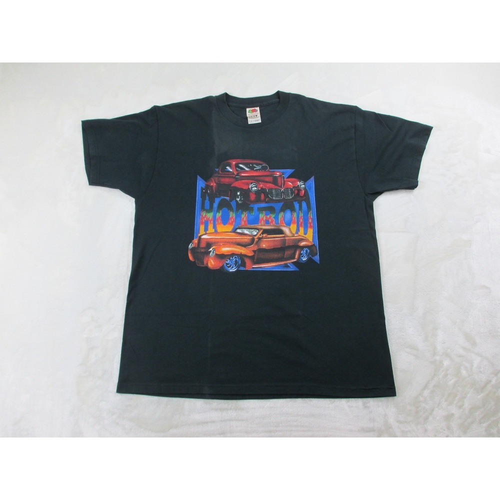 VINTAGE Fruit Of The Loom Orlando Shirt Mens Extra Large Black Hot Rod Racing*